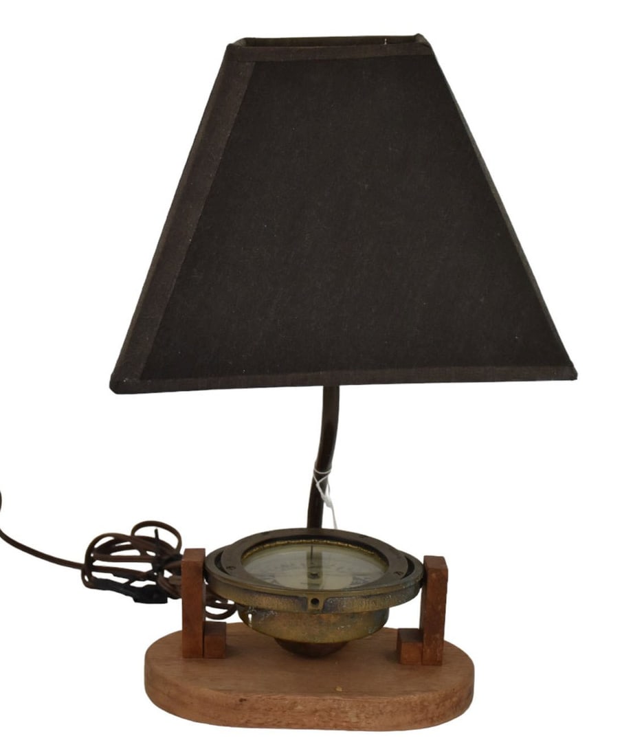 Vintage Compass Mounted as Lamp, Water Filled, Black Shade, 15"h (1 of 4)