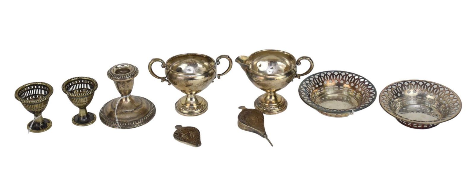 Silver & Silverplate Pieces, Weighted Sterling Creamer, Sugar & Candlesticks, Novelty Items (1 of 4)