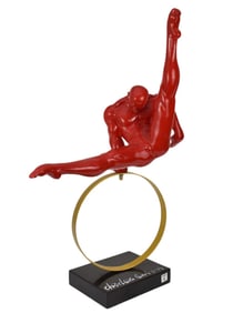 Art Sculpture of a Male Acrobat, Signed Charles Quinn - A red enameled composite sculpture of a male