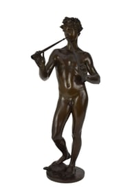 Grand Tour Bronze Sculpture of Nude Figure Standing on Tortoise - C. 19th Century. A Continental