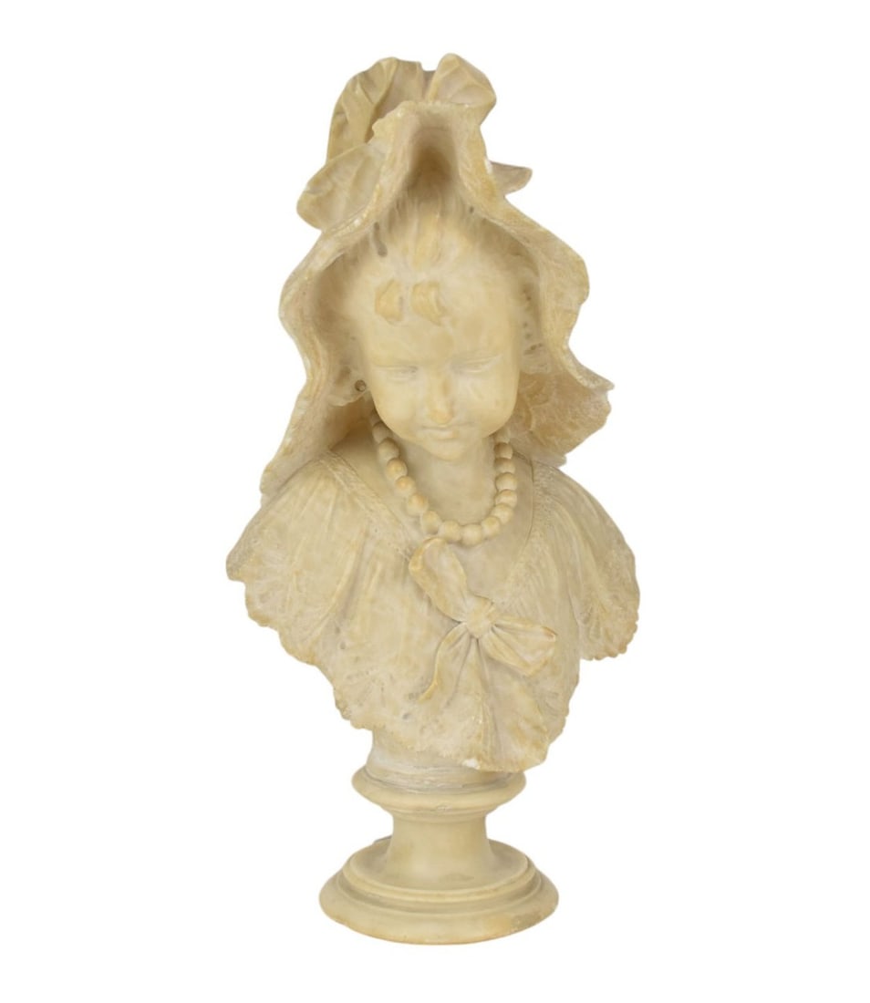 Antique Italian Carved Alabaster Bust of a Young Girl - C. 19th century. No apparent signature. 18 (1 of 8)