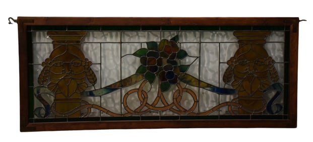 Large horizontal Stained glass window, Dimensions: 20 ½??H x 50??W   overall Good condition