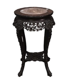 Chinese Carved Occasional Table with Round Insert Marble Top,