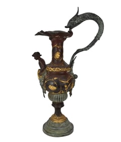 Monumental Neoclassical Figural Bronze Floor Ewer with Cherub and Dolphin - A bronze floor ewer or
