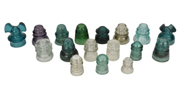 17 Assorted Antique American Colored Glass Insulators