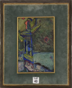 MARGARET PUTNAM (American/Texas 1913-1989) "Blue Angel", watercolor on silk, signed "m. Putnam.", 8