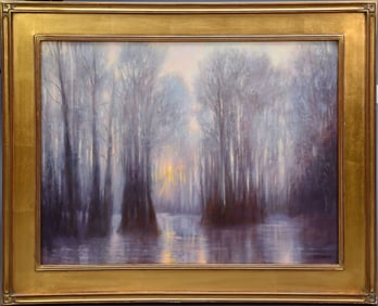 ED HATCH (America, 20th Century) sunset on the swamp, oil on panel, "Backwater", 2006, signed and