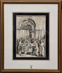 After Albrecht Durer (German, 1471-1528) Woodcut, "The Rejection of Joachim's Offering", 12" x 8