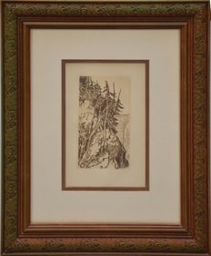 After J.M.W Turner, Etching, "Rocks and Pine", approx. 7" x 4" impression, 17 1/2" x 14 1/2" overall