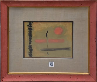 Mid Century Modern Abstract Watercolor on paper- signed illegibly and dated 1955.   9-1/2 x 7-1/4.