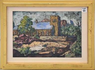 Rolph Scarlett, Oil Monoprint titled The Ridge, 11 x 15 inches.  ACA Galleries label on reverse