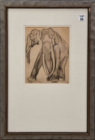 Andre Margat (French, 1903-1999) Charcoal Drawing on paper of Elephants, 9 x 7 inches. Ca. 1927