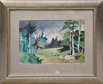 Marguerite Zorach, original watercolor on paper, signed lower right, tree landscape, 14 1/2" x 21