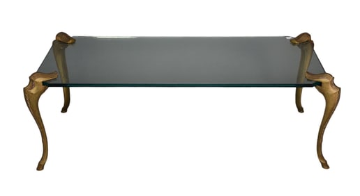 Coffee Table with Bronze Inverted Legs, 16"h x 50"w x 22"d