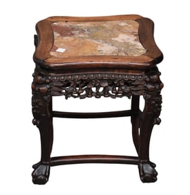 Chinese Stand Carved Apron with Marble Insert, 18"h x 16"d (cracked)
