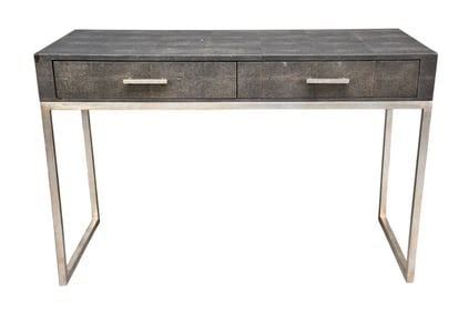 Shagreen-Style Desk, Chrome Frame with 2 Side By Side Drawers, 31"h x 47"w x 20"d (as is condition)