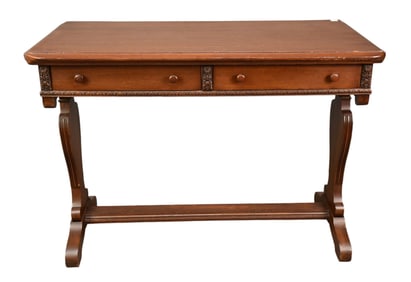 Vintage Ladies Writing Desk/Vanity, 2 Side by Side Drawers Trestle Style, 30"h x 42'w x 21"d