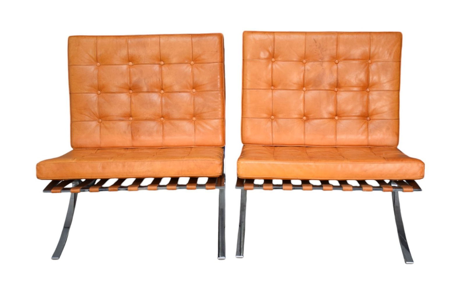 Pair of Knoll Stye Barcelona Chairs, 16" floor to seat x 30"w (1 of 17)