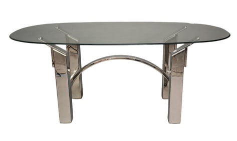Brueton Chrome Modern Table with Glass Top, 29"h x 57"w x 35"d