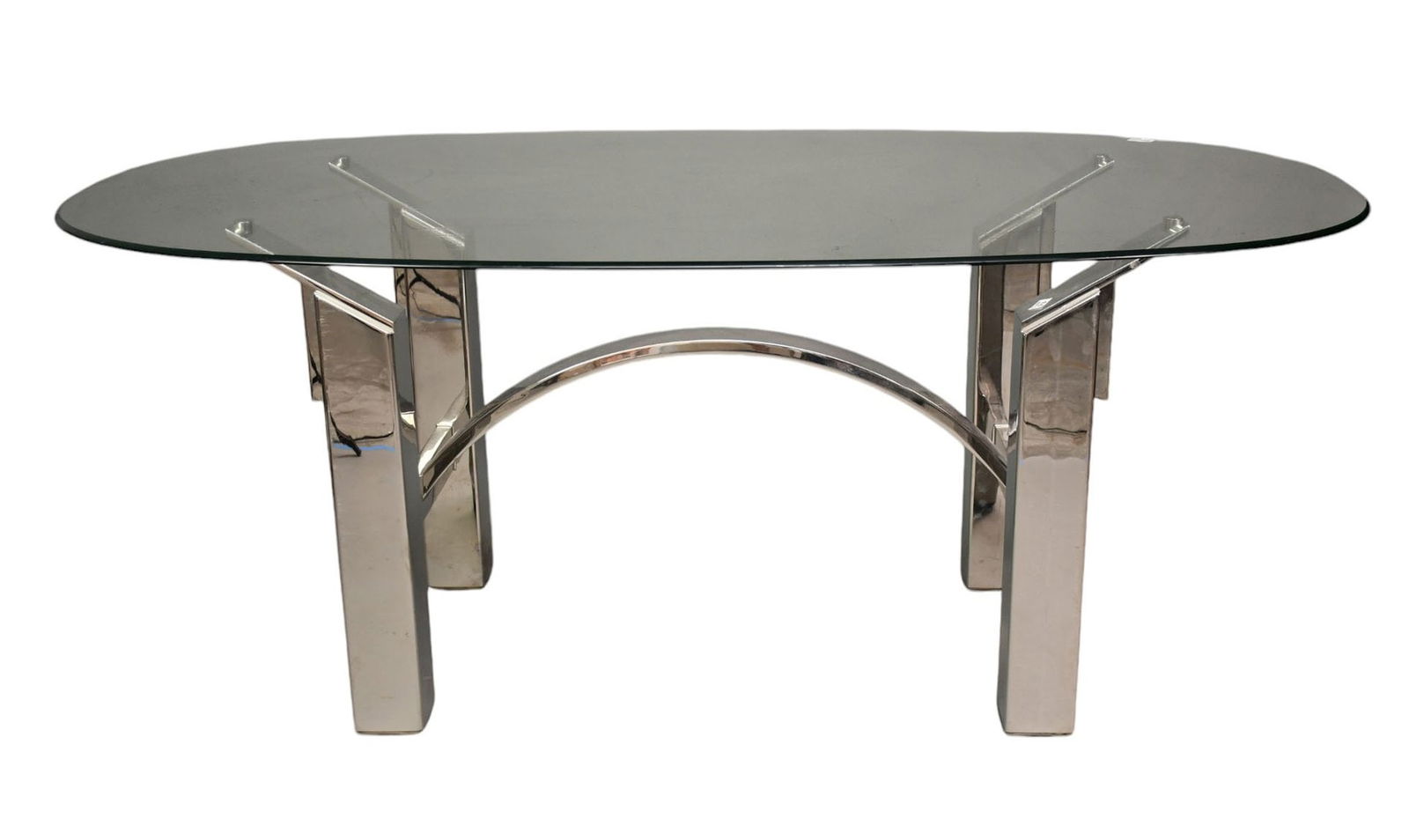 Brueton Chrome Modern Table with Glass Top, 29"h x 57"w x 35"d: Brueton Chrome Modern Table with Glass Top, 29"h x 57"w x 35"d