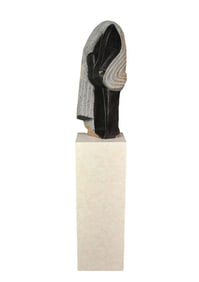 Edgar Sahondo Zimbabwe hand Carved Stone Sculputure. 32h x 13w x 14d.  Pedistal is 40h x 14 square