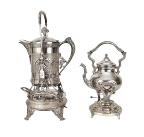 2 Elegant Victorian Silverplate Kettles on Stands, Nicely Polished