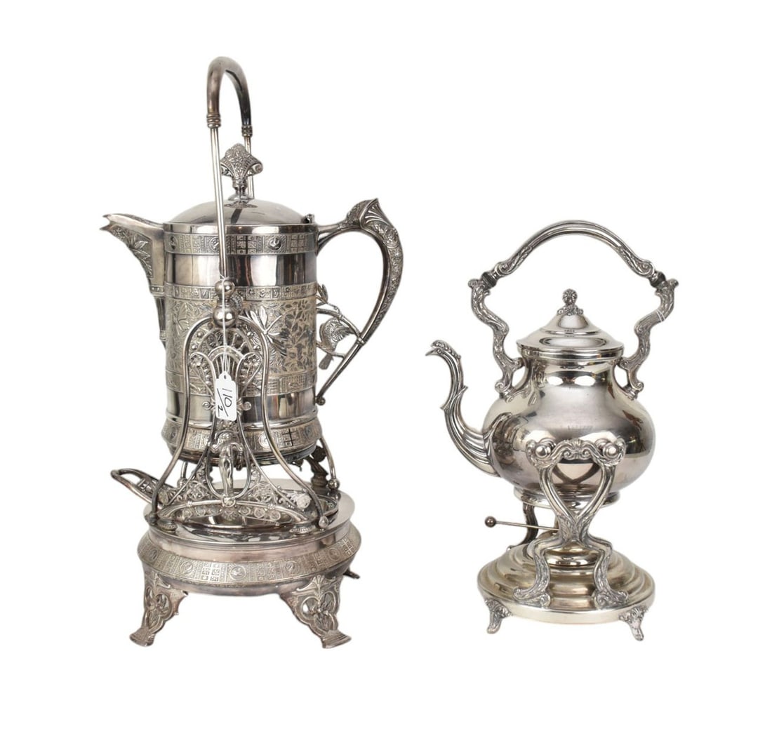 2 Elegant Victorian Silverplate Kettles on Stands, Nicely Polished (1 of 11)