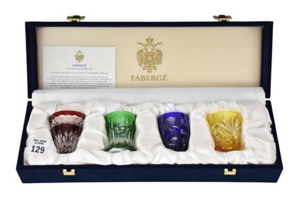 4 Faberge Colored Glasses, Vodka Set in Original Box
