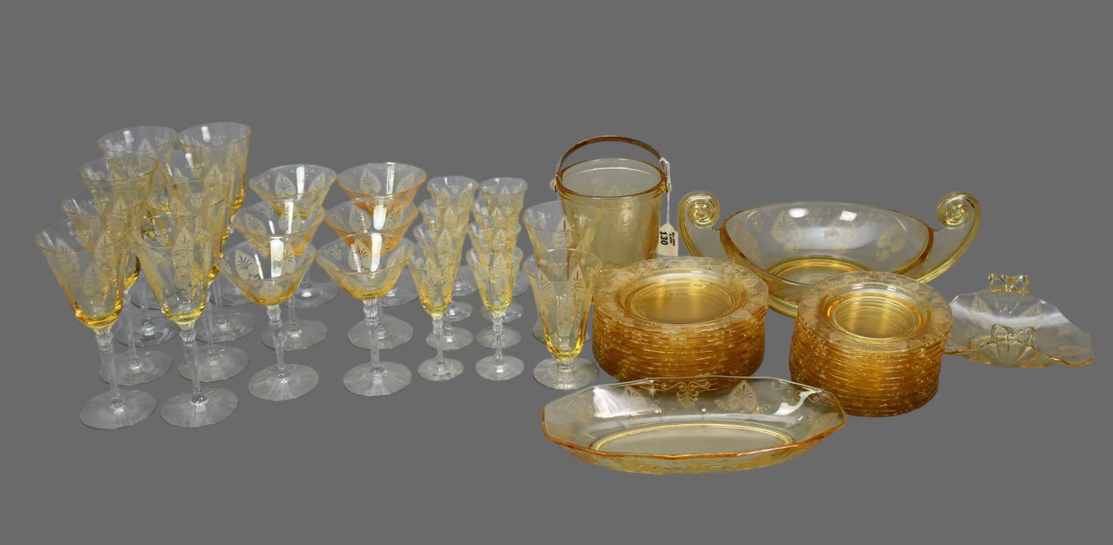 Vintage Fostoria Glass, Trojan Pattern, 24pcs. Stemware, 12 Salads, 13 Desserts and 4 Serving Pcs. (1 of 6)