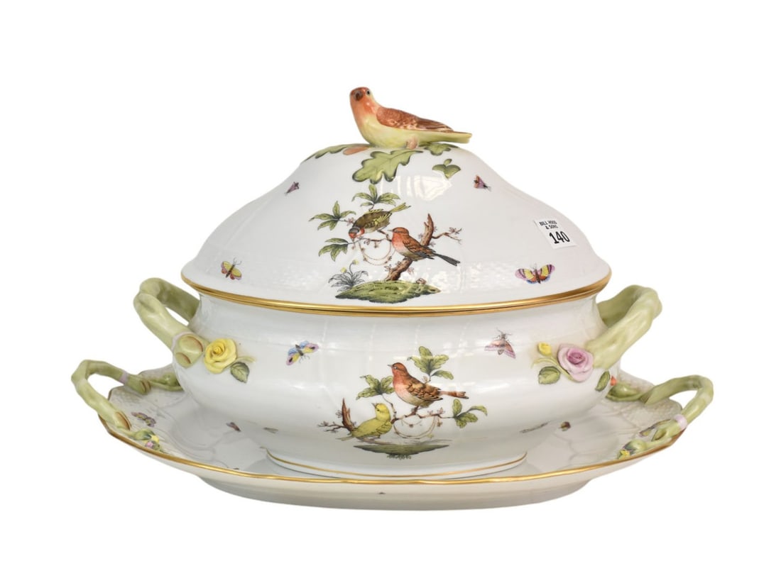 Herend Porcelain Tureen (11"h x 15"w) and Platter (18"L), Rothschild Bird Pattern (1 of 11)