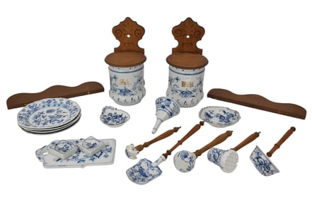 Meissen Crossed Swords & German Unmarked Porcelain Lot, Some Blue Onion Pattern, incl; 5 Kitchen