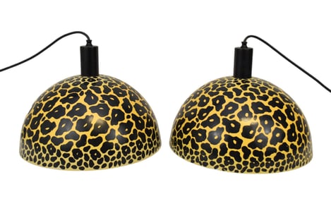 Pair Leopard Print Metal Hanging Light Fixtures
