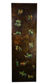 Philip and Kelvin Laverne "Peasants Plaque," signed lower right "Philip Kelvin Laverne," patinated