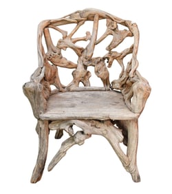 Vintage "Root Chair," amazing sculptural naturalistic, faded + worn grey colored wood