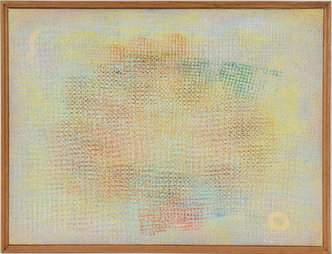 Robert Natkin (1930-2010) oil on canvas, signed, dated 1975, dedicated on reverso, "Intimate Light: Robert Natkin (1930-2010) oil on canvas, signed, dated 1975, dedicated on reverso, "Intimate Light Series", 18 1/2" x 24"