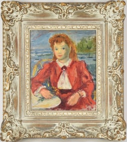 Robert Philipp (AMERICAN, 1895–1981) oil on artist board, signed upper right, portrait of girl