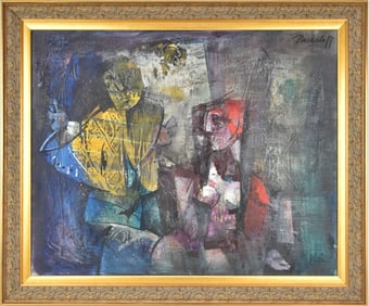Georgi DASKALOFF (1923-2005) oil on canvas, "The Couple", dated 1965, signed upper right, 19 1/2" x