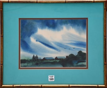 PAUL HORIUCHI (1906-1999) watercolor on paper, farm, signed lower right, approx. 8 1/2" x 11 1/2"