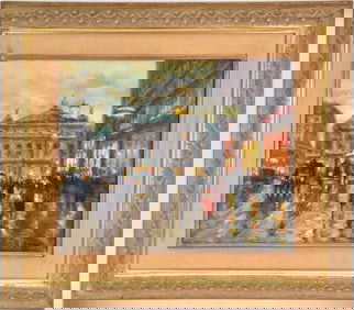 Emile Boyer (French 1877-1948) oil on canvas, Parisian street scene, canvas size 15 x 18 inches.