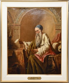 19th century, The Antiquary, relined oil on canvas, signed lower left, approx. 24" x 20" canvas, 30"