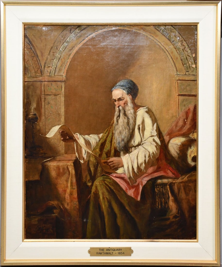 19th century, The Antiquary, relined oil on canvas, signed lower left, approx. 24" x 20" canvas, 30" (1 of 6)