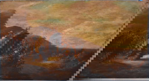 19th Century Old Master, oil on Large Panel, The Exodus, 24 1/4" x 43 1/2" board, unsigned