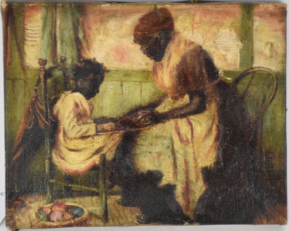 Harry Roseland (American, 1866-1950) Mother and Daughter- Playing Checkers, 19th Century oil on (1 of 5)