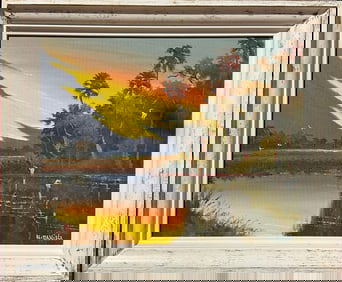 Willie Daniels Florida Highwaymen Painting. Oil on canvas, Sunset Everglades Scene. 16 x 20 inches,