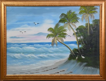 Al Black Florida Highwaymen Beach Palm Tree Scene.