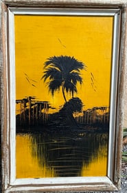 FLORIDA HIGHWAYMEN, James Gibson (1938-2017) oil on Upson board, Palm Tree Sunset, signed lower