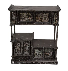 Japanese Lacquered Stand, Mother of Pearl Design, 25"h x 22"w x 11"d