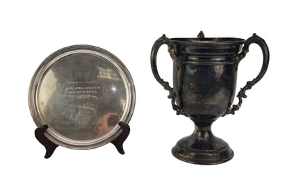 Tiffany & Co. Sterling Presentation Tray, "30 Years of Service, CBS 1978" 23ozt (12"dia) AND