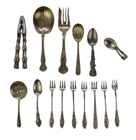 15 Sterling Silver Flatware Pcs. Incl;  Gorham Serving Spoon & Fork, Sterling Handled Nut Cracker, 6