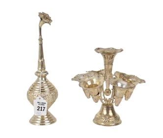 Indian "800" Silver, Rosewater Sprinkler sold with multi flower holder